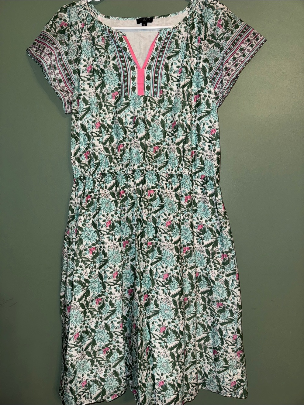 Talbots VOILE FIT & FLARE DRESS - PRETTY PRIMROSE 10 Petite Cotton Green